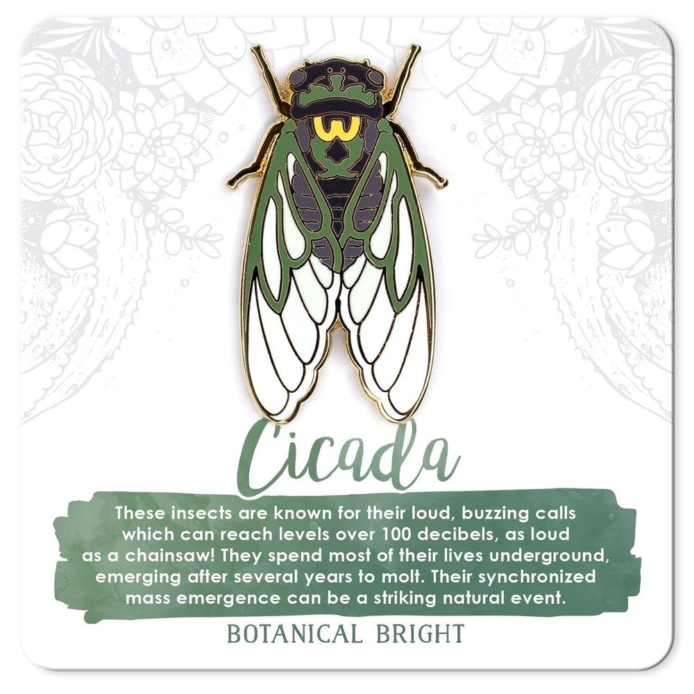 Cicada Enamel Pin - Gold Plated Nature Jewelry - Garden, Insect, & Bug Brooch